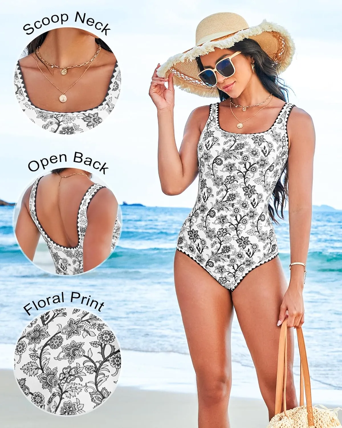 One Piece Swimsuit for Women Tummy Control Bathing Suit Full Coverage Modest Swim Suits Floral Teen Swimwear