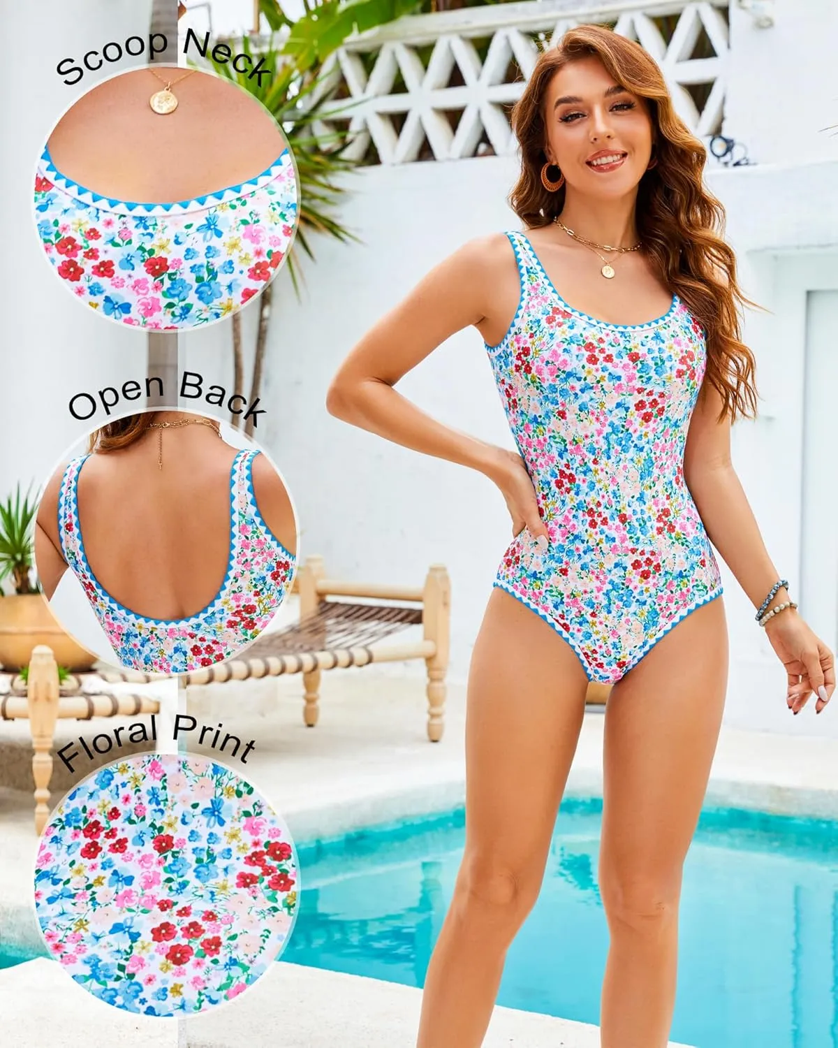 One Piece Swimsuit for Women Tummy Control Bathing Suit Full Coverage Modest Swim Suits Floral Teen Swimwear