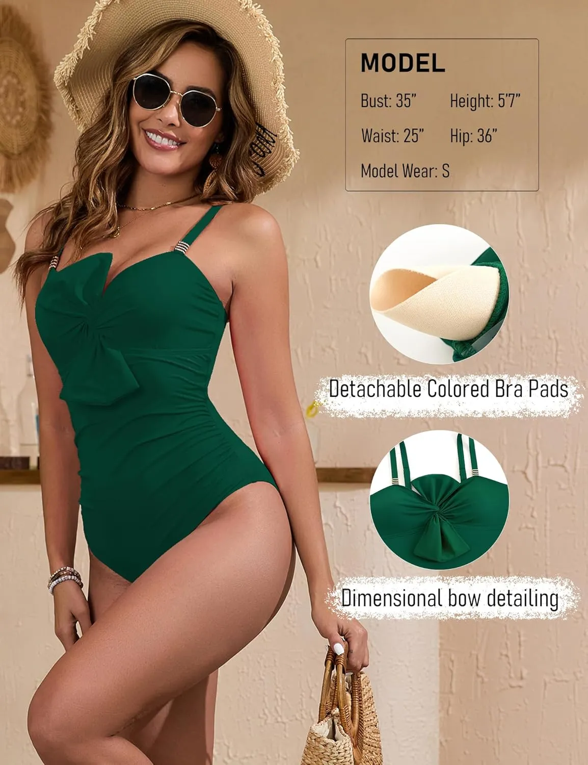 One Piece Swimsuit for Women with Cover Up Set Retro Bathing Suit Tummy Control Knot Swimwear Beach Wrap Skirt