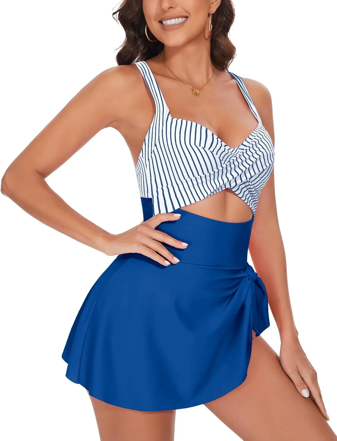 One Piece Swimsuit Women Tummy Control Swim Dress Sexy Criss Cross Tie Back Bathing Suit