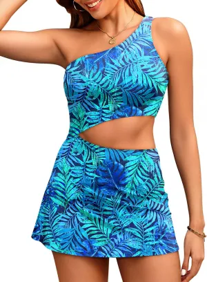 One Shoulder Swim Dress Women - Cutout Bathing Suit Dress 2025 Skirted Swimsuits