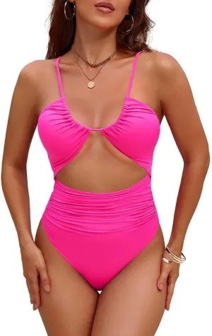 oten Women Sexy One Piece Tummy Control Swimsuits Cut Out Ruched High Waisted 1 Piece Bathing Suit Swimwear