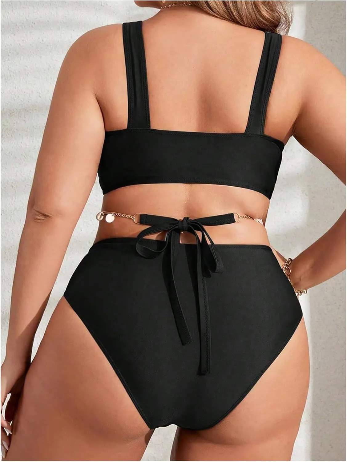 OYOANGLE Women's Plus Size Ring Linked Cut Out One Piece Swimsuit Deep V Neck Bathing Suits Beachwear