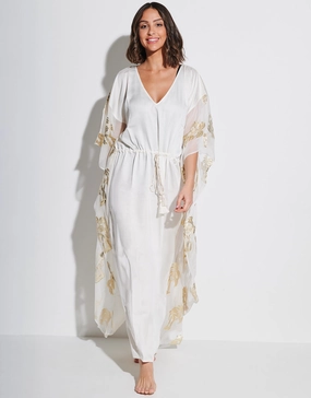 Palm Tree Kaftan - White