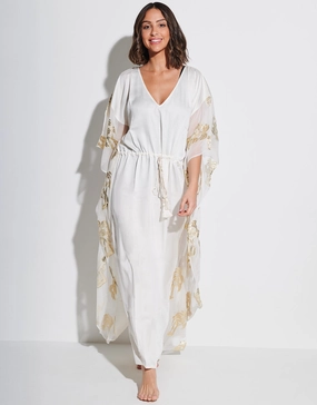 Palm Tree Kaftan - White