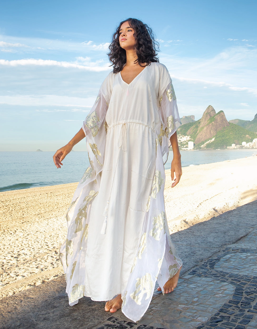 Palm Tree Kaftan - White