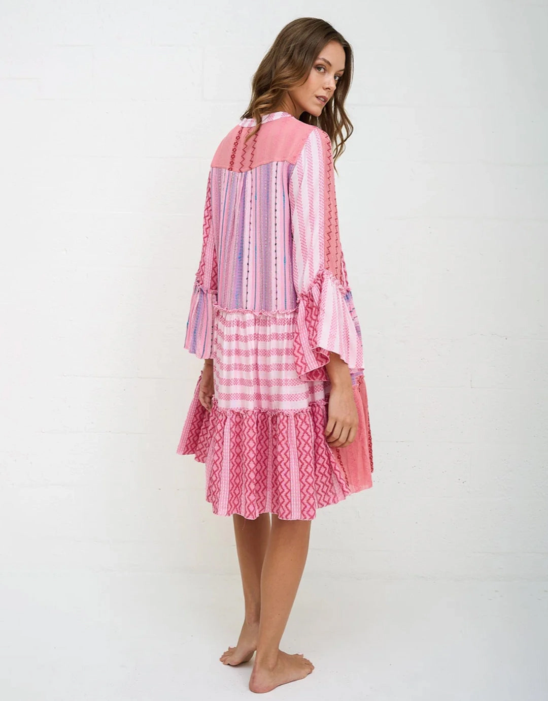 Patchwork Mini Boho Dress - Pink