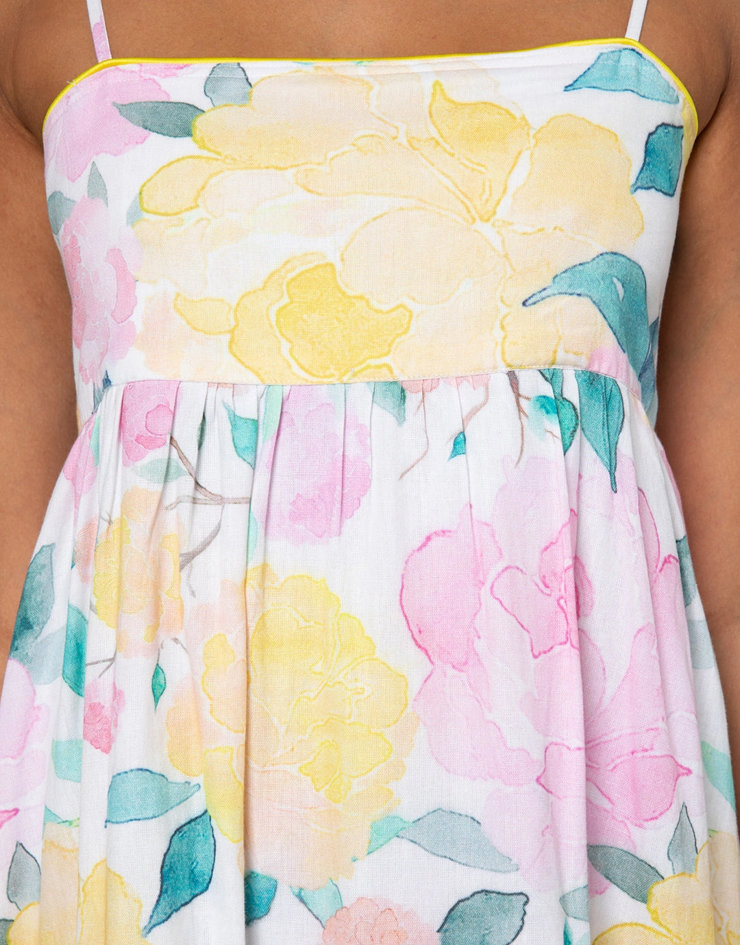 Peony Tie Back Midi Dress - Lemon