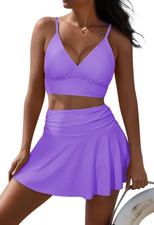 Pink Queen Women's High Waisted Bikini Set Two Piece Swimsuit V Neck Spaghetti Straps Swim Skirt Bathing Suit