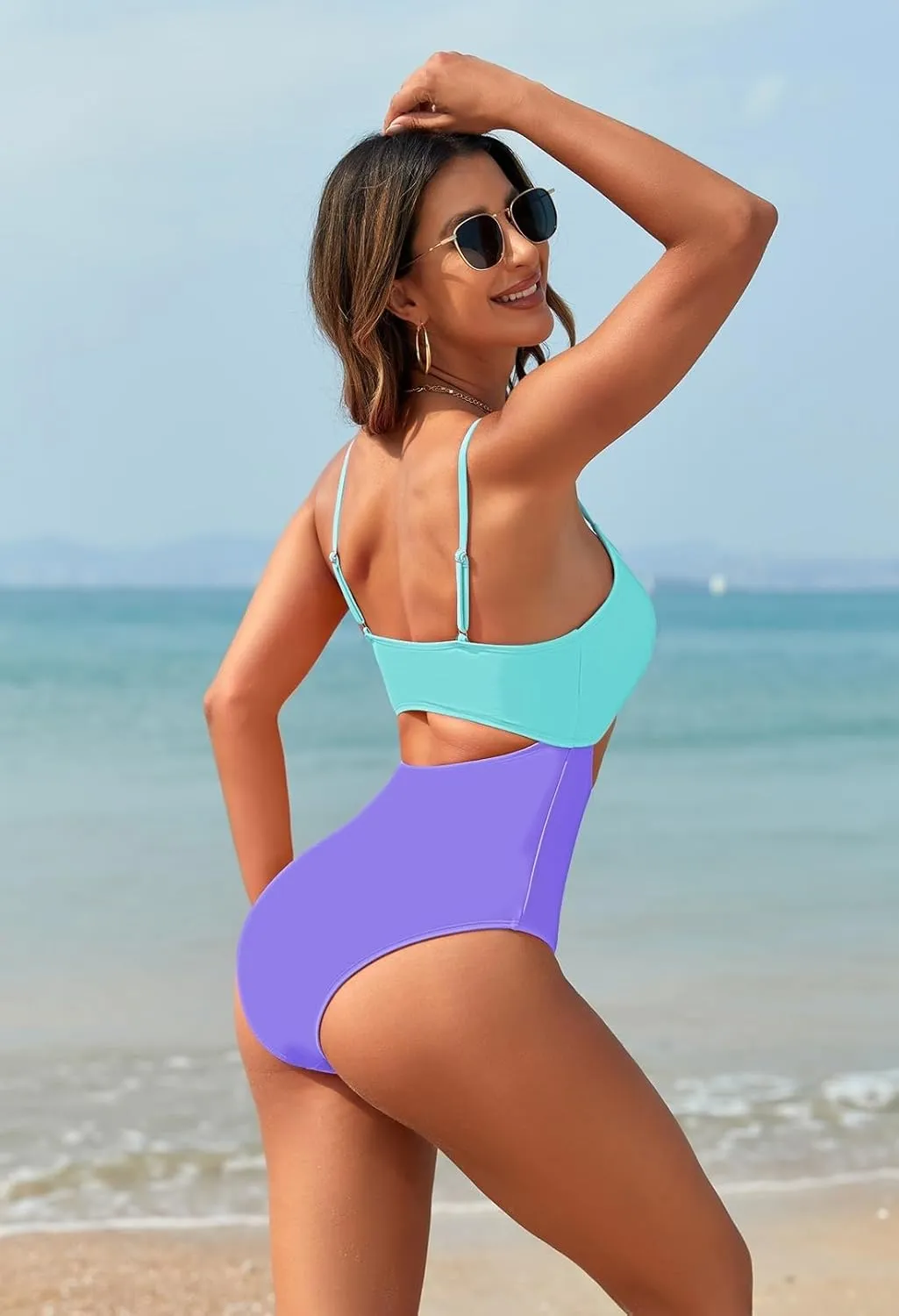 Pink Queen Women's One Piece Swimsuit Spaghetti Strap Scoop Neck Cutout High Waisted Bathing Suit Monokini