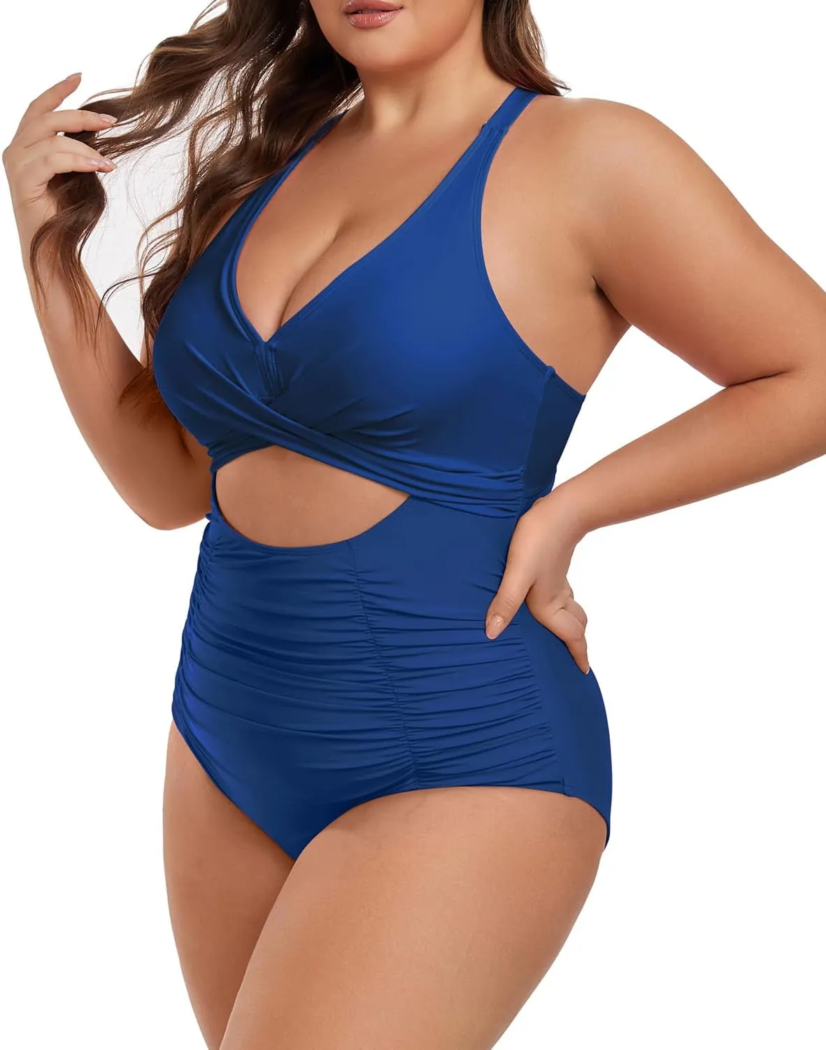 Plus Size One Piece Swimsuit for Women Tummy Control Bathing Suit Cutout High Waisted Tie Back 1 Piece Swim Suit