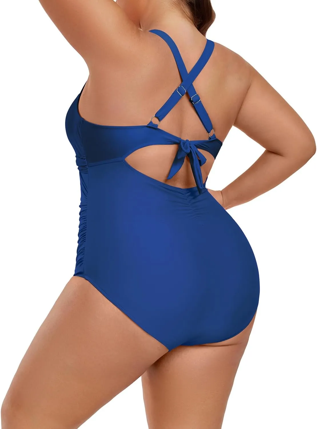 Plus Size One Piece Swimsuit for Women Tummy Control Bathing Suit Cutout High Waisted Tie Back 1 Piece Swim Suit