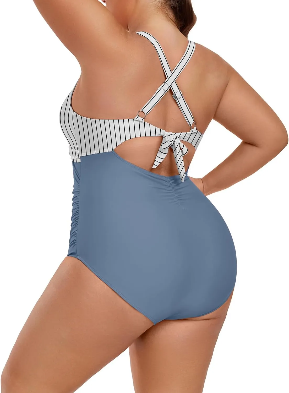 Plus Size One Piece Swimsuit for Women Tummy Control Bathing Suit Cutout High Waisted Tie Back 1 Piece Swim Suit