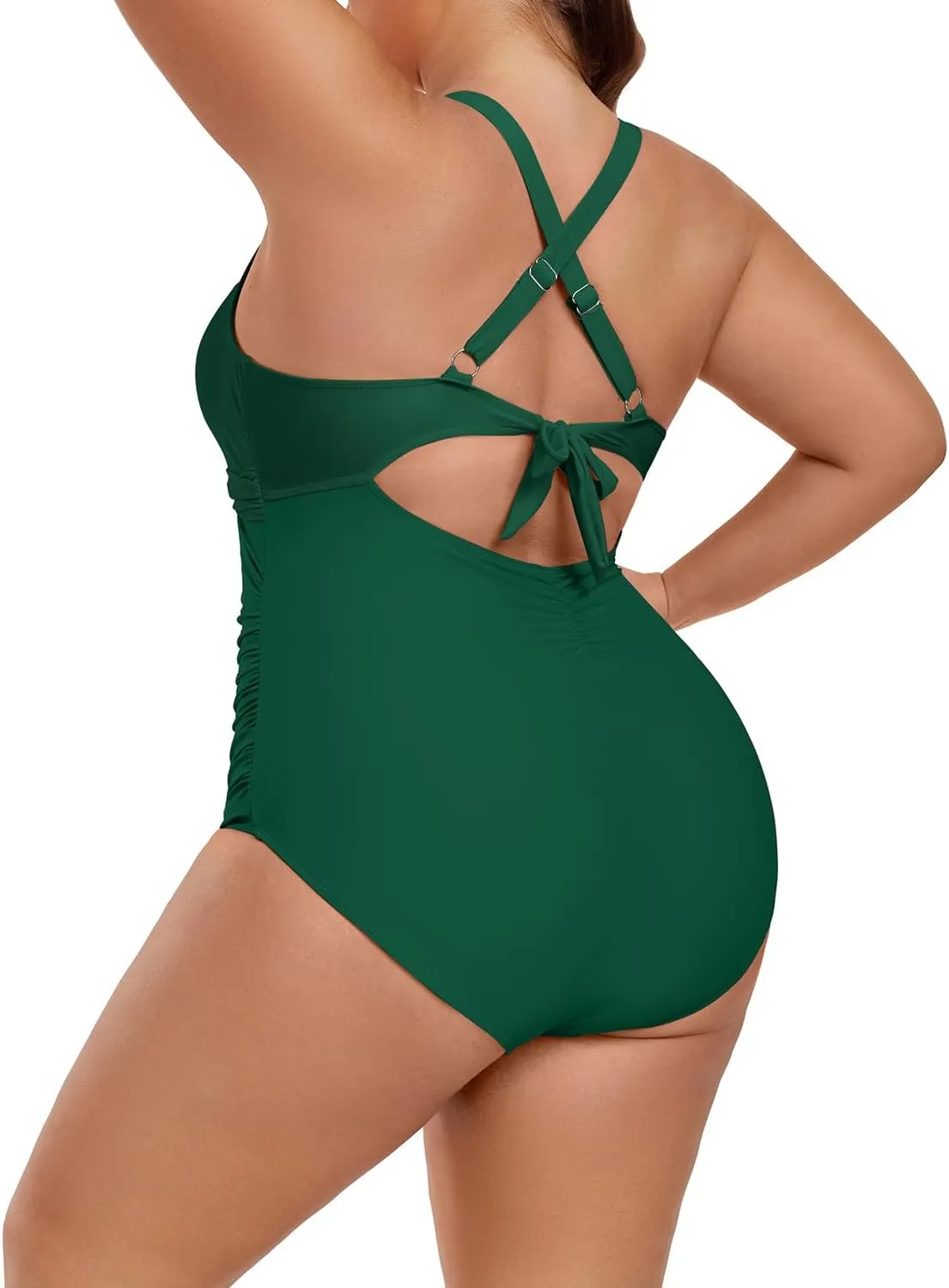 Plus Size One Piece Swimsuit for Women Tummy Control Bathing Suit Cutout High Waisted Tie Back 1 Piece Swim Suit