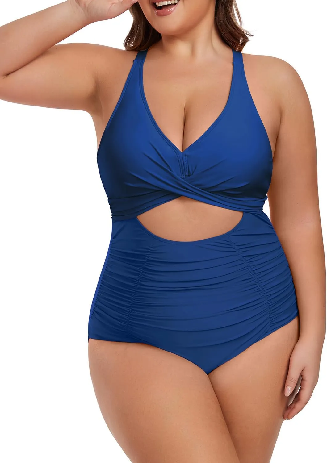 Plus Size One Piece Swimsuit for Women Tummy Control Bathing Suit Cutout High Waisted Tie Back 1 Piece Swim Suit