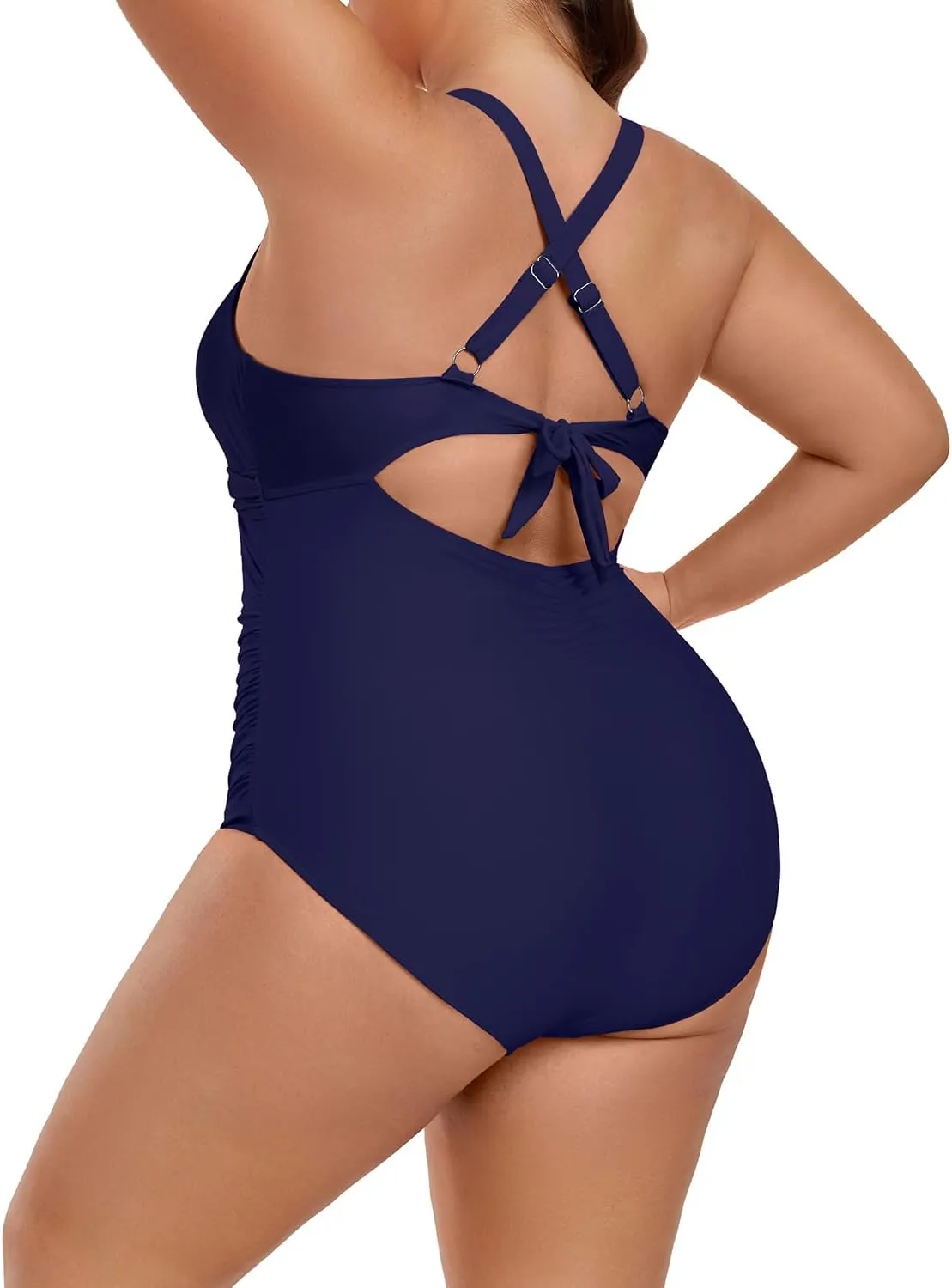 Plus Size One Piece Swimsuit for Women Tummy Control Bathing Suit Cutout High Waisted Tie Back 1 Piece Swim Suit