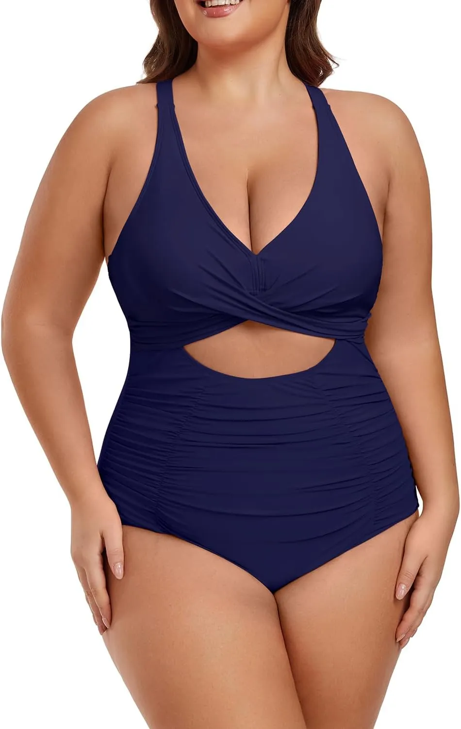 Plus Size One Piece Swimsuit for Women Tummy Control Bathing Suit Cutout High Waisted Tie Back 1 Piece Swim Suit