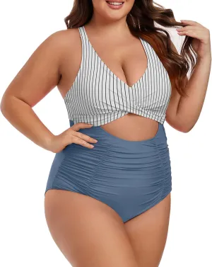 Plus Size One Piece Swimsuit for Women Tummy Control Bathing Suit Cutout High Waisted Tie Back 1 Piece Swim Suit