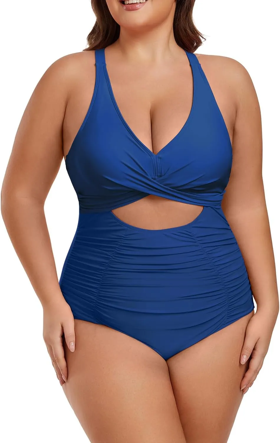 Plus Size One Piece Swimsuit for Women Tummy Control Bathing Suit Cutout High Waisted Tie Back 1 Piece Swim Suit