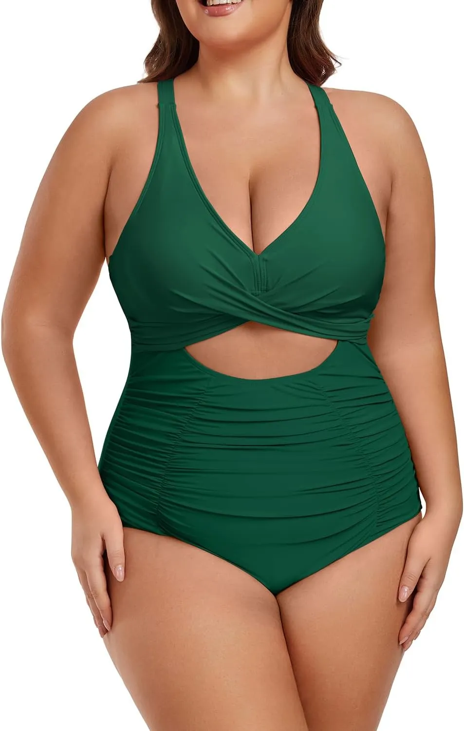 Plus Size One Piece Swimsuit for Women Tummy Control Bathing Suit Cutout High Waisted Tie Back 1 Piece Swim Suit