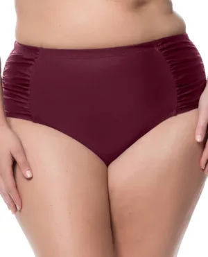 Plus Size Shirred High Waisted Bikini Bottom In Merlot