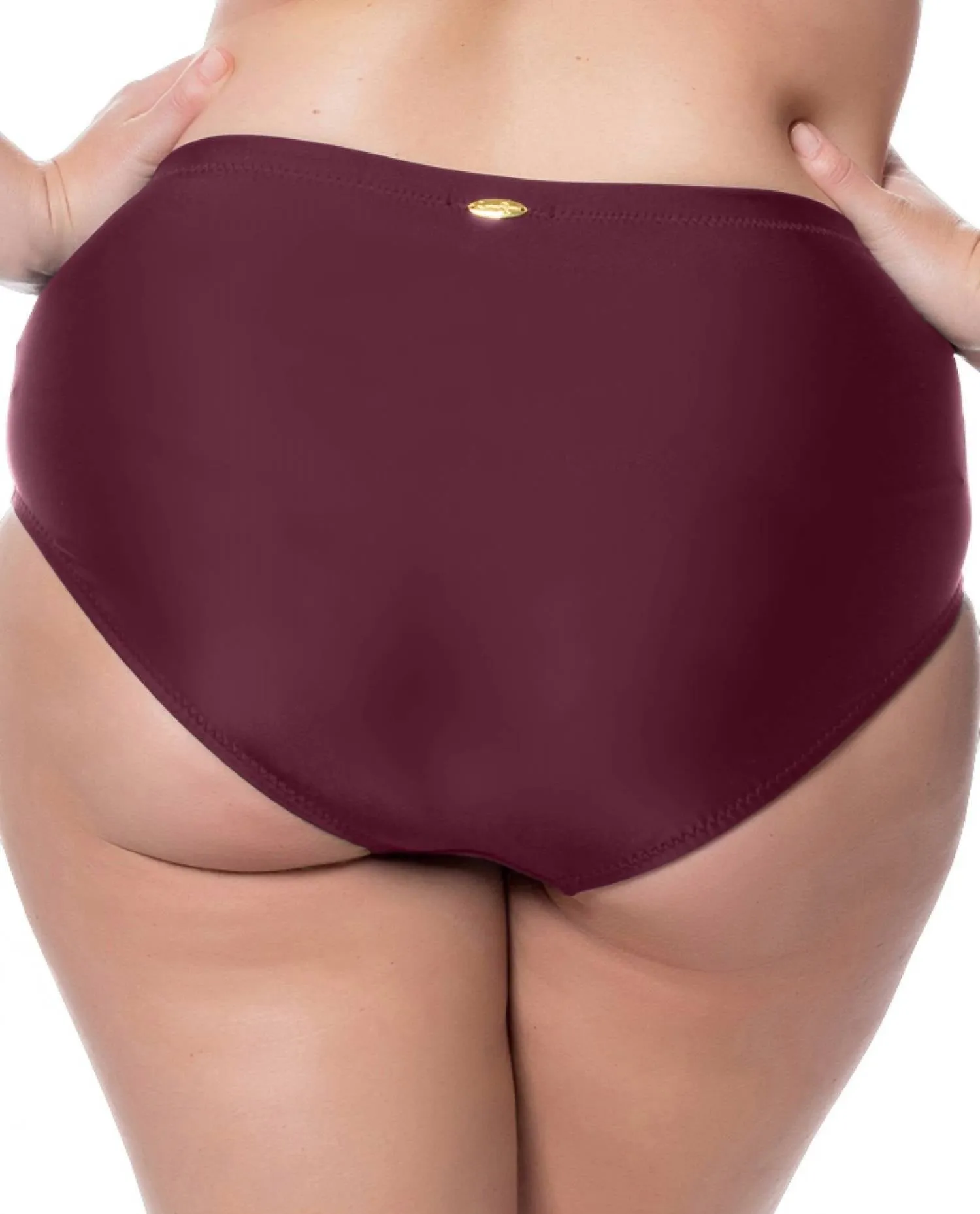 Plus Size Shirred High Waisted Bikini Bottom In Merlot