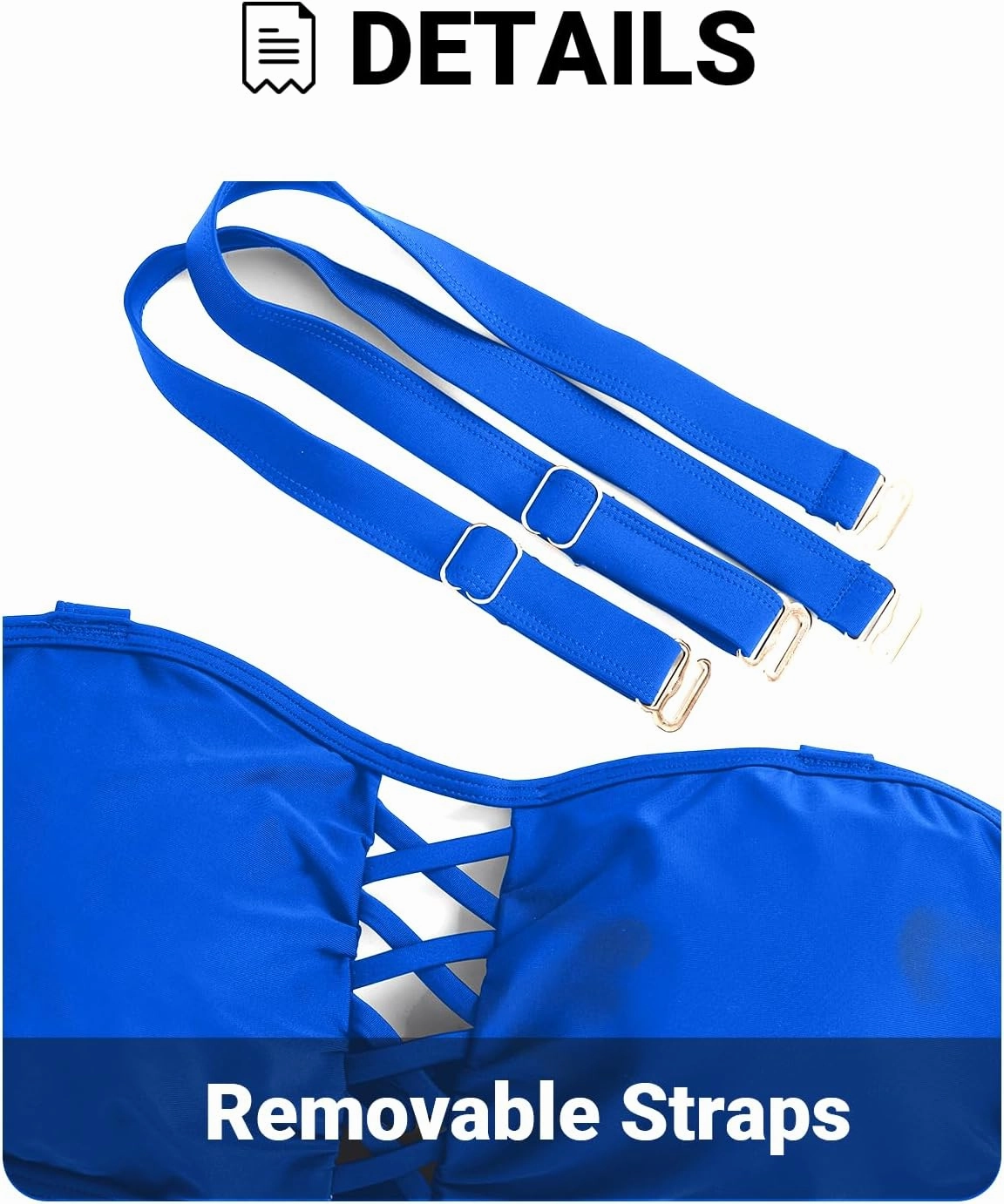 Plus Size Bikini Swimsuit Top - Women Bandeau Swim Top Lace Up Bathing Suit Bra for Large Bust Swimwear