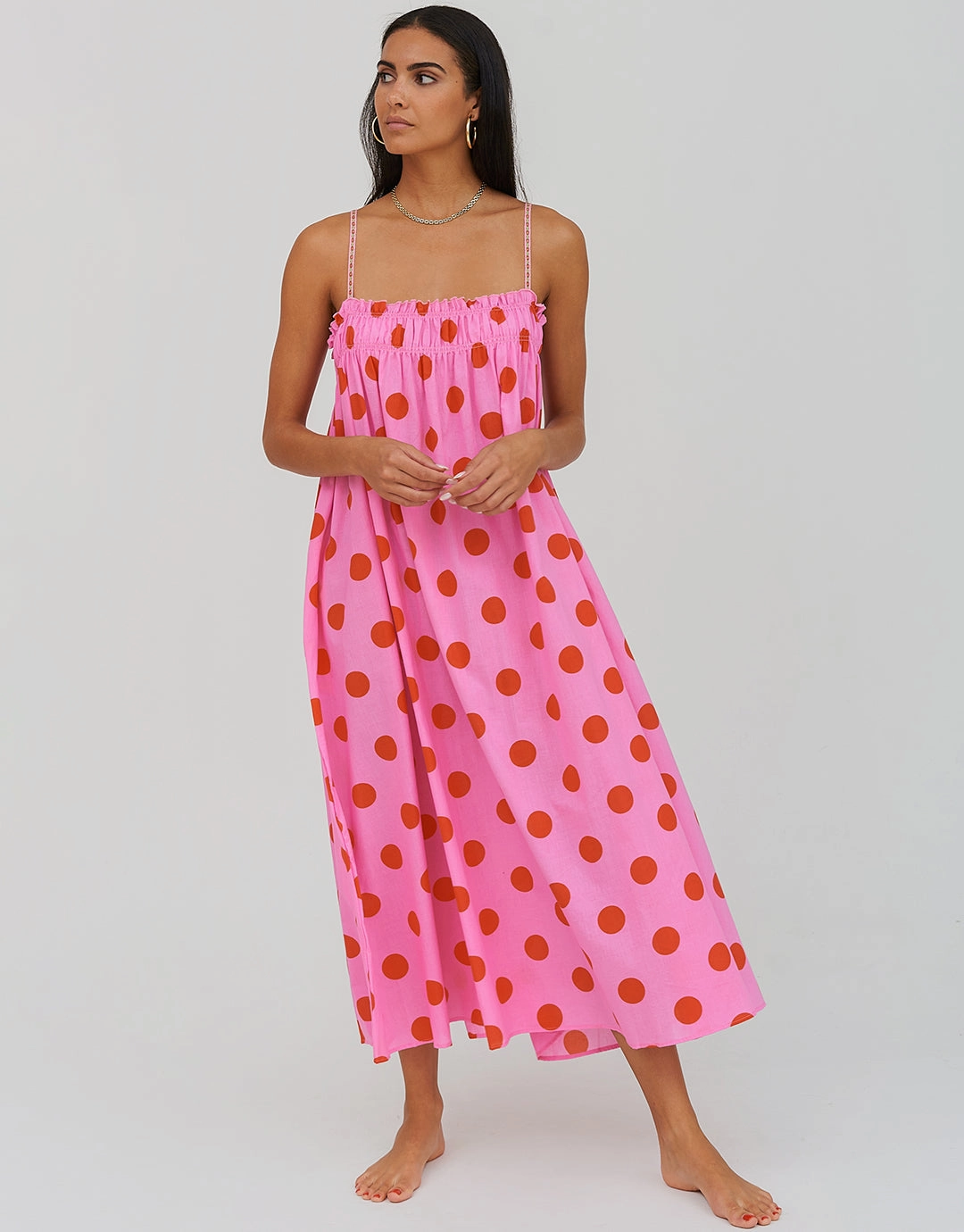 Polka Dot Midi Dress  - Pink