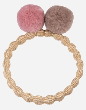 PomPom Hair Tie - Beige Glitter with Dusty Rose Dove