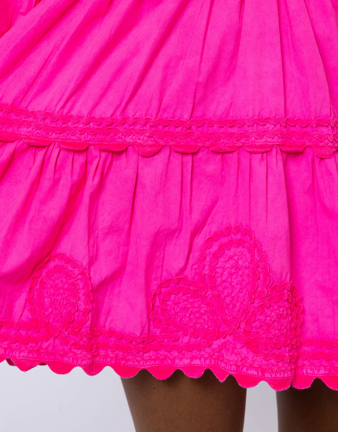 Poplin V-Neck Tiered Mini Dress with Ric-Rac - Indian Pink