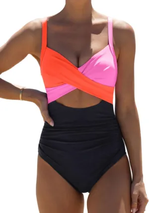 popvil One Piece Swimsuit Women 2025 Tummy Control High Waisted Bathing Suit V Neck Swimwear Cut Out Tie Back Swim Suits