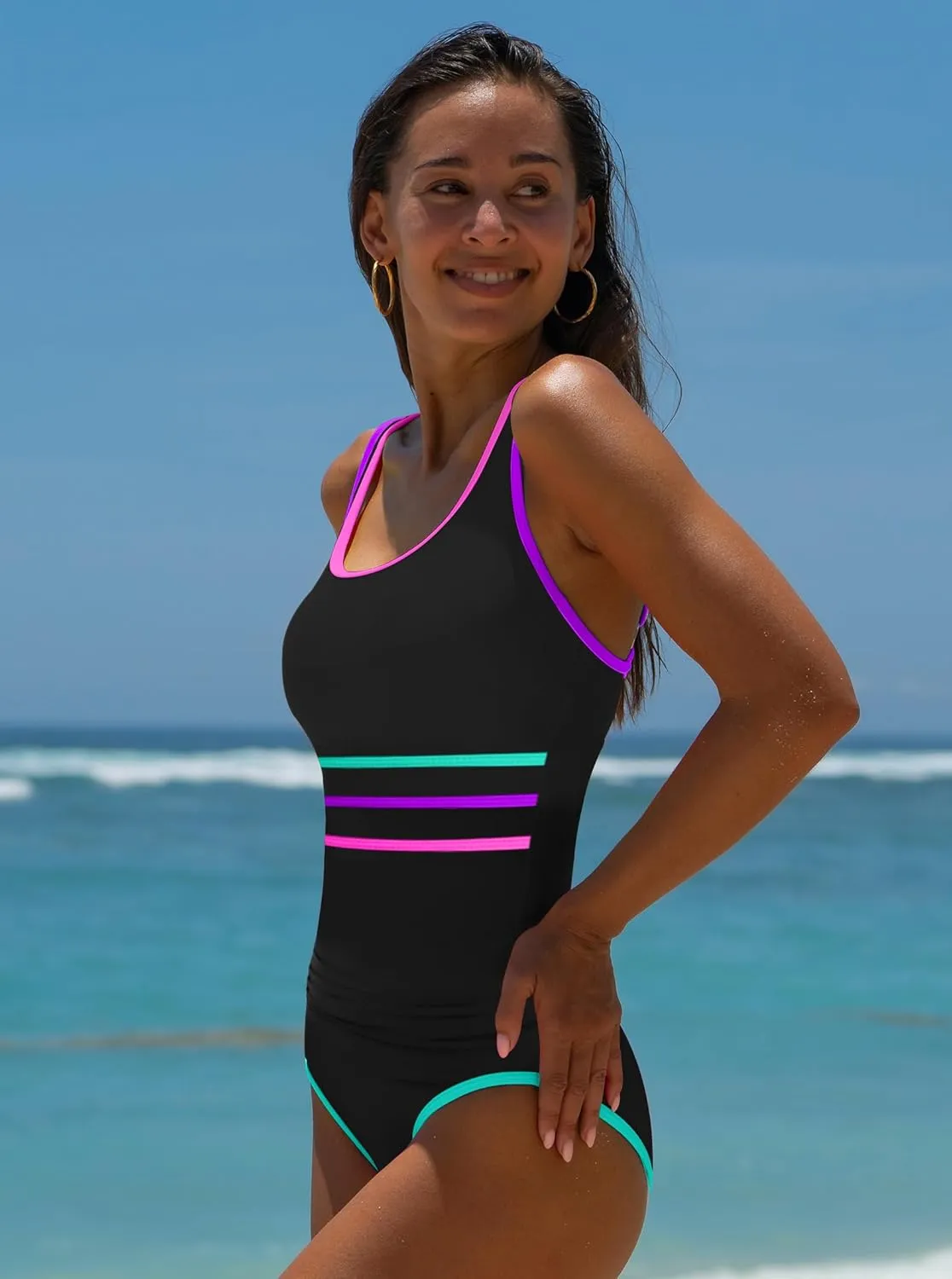 popvil Women's One Piece Swimsuits 2025 Tummy Control -Slimming Bathing Suit Neon 1 Piece Beach Outfit Sexy Sport Swim Suits