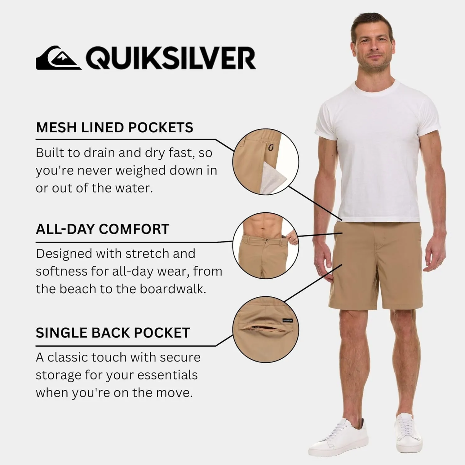 Quiksilver Shorts for Men Big and Tall, Hybrid Stretch Amphibian Quick Dry Short