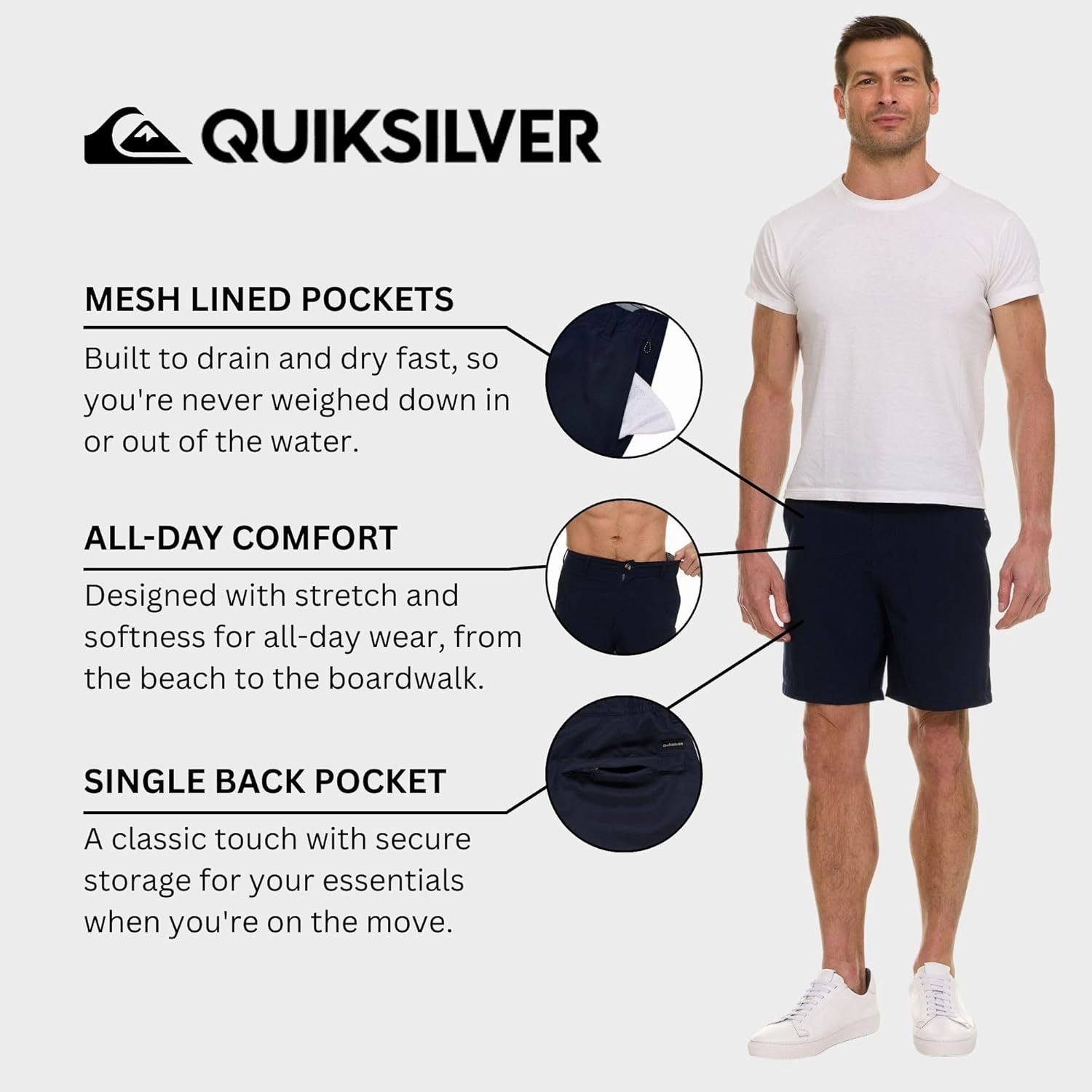 Quiksilver Shorts for Men Big and Tall, Hybrid Stretch Amphibian Quick Dry Short