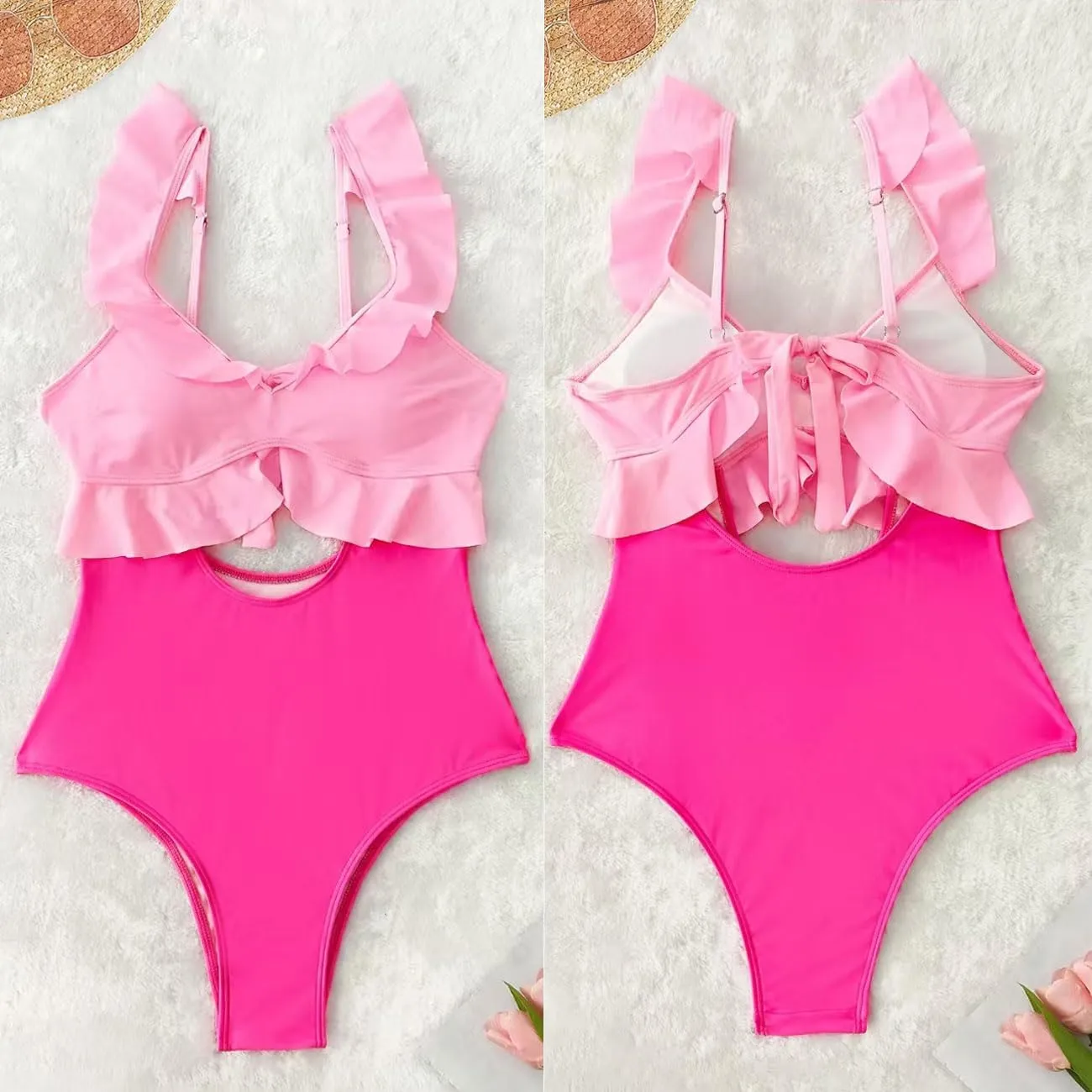 Rainlover Womens One Piece Swimsuits Tummy Control Bathing Suit Cutout High Waisted Ruffle Wrap V Neck Swimwear