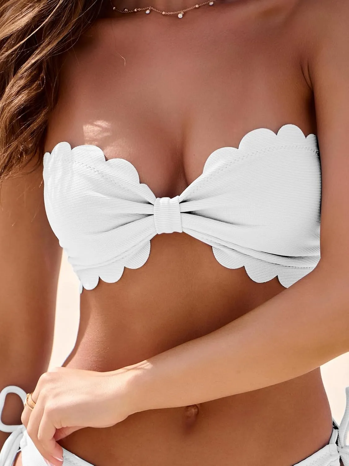Rajputana Womens Wavy Edge Bandeau Bikini Top Only Tie Back Strapless Swimsuit Bathing Tops