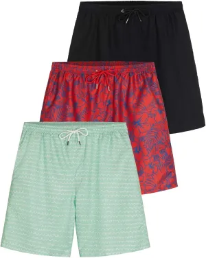 Real Essentials 3 Pack: Men's 7" Quick-Dry Swim Trunk with with Mesh Lining (Available in Big & Tall)