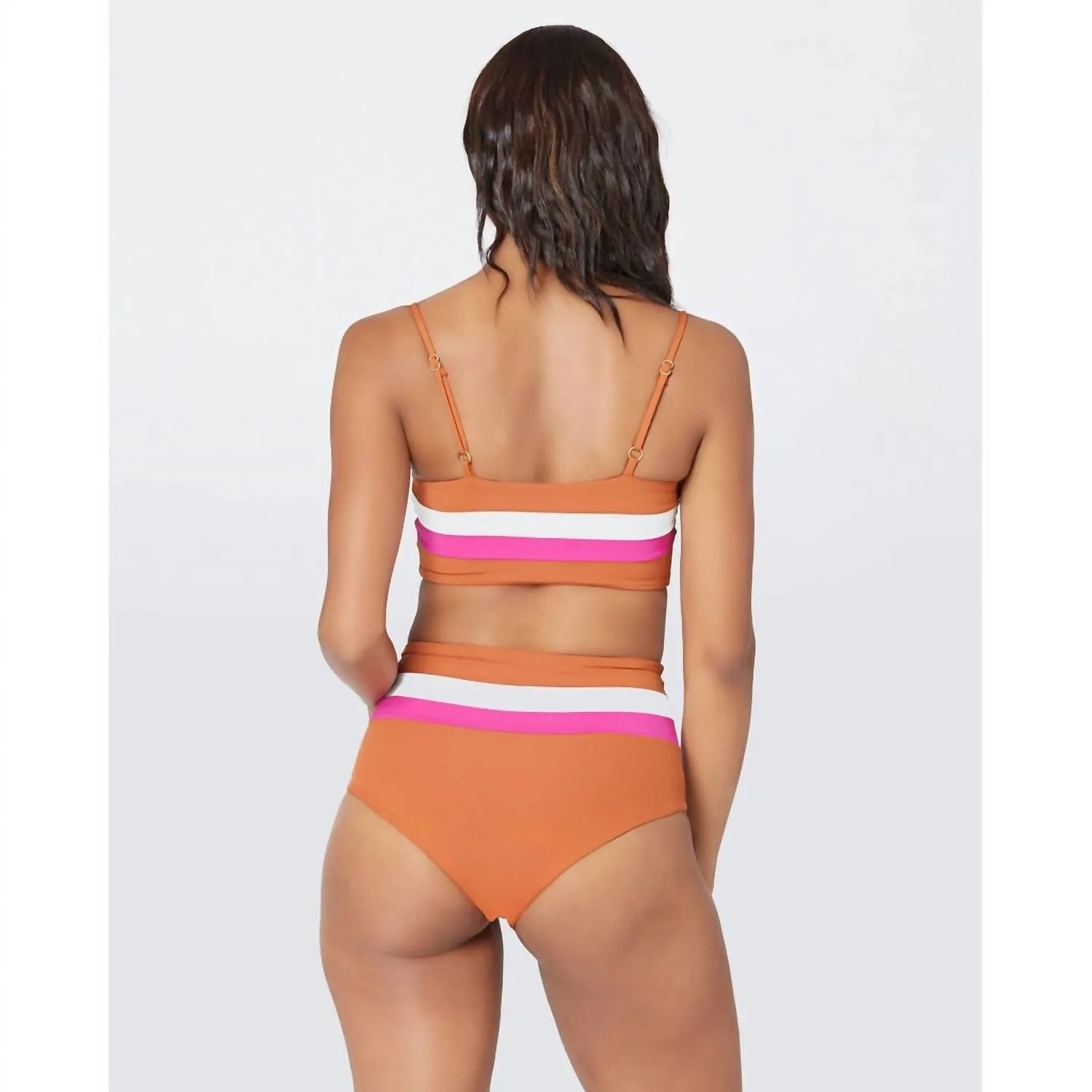 Rebel Stripe Bikini Top In Amber/bougainvillea/cream