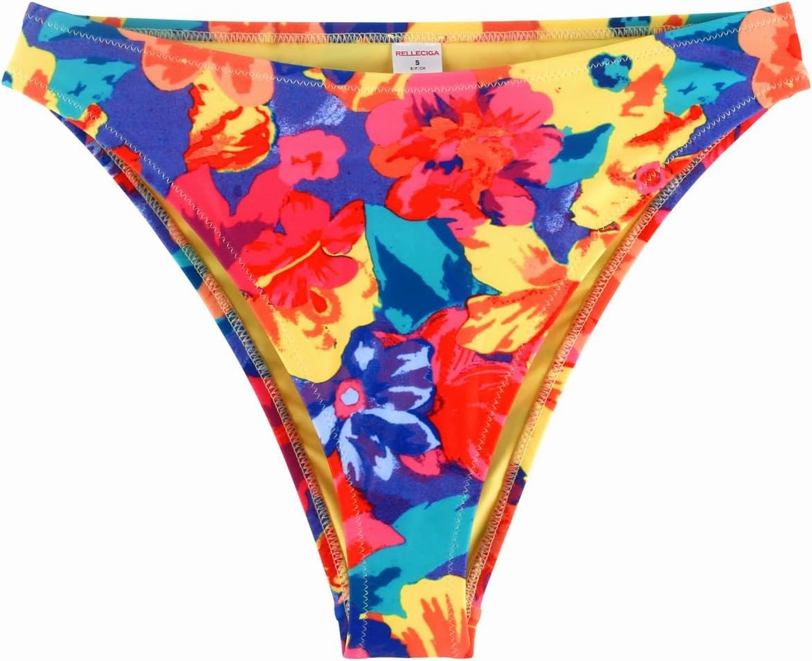 RELLECIGA Women's Mid Waisted High Cut Bikini Bottoms
