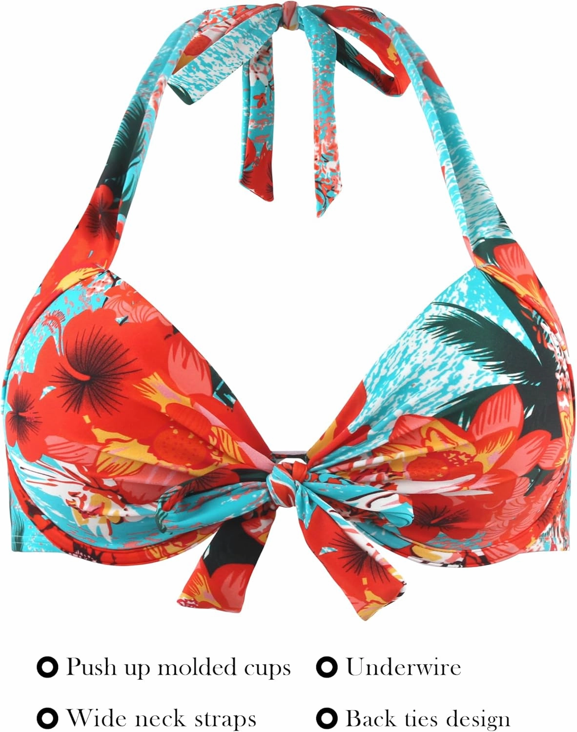 RELLECIGA Women's Push Up Bikini Top Knot Front Underwire Swimwear