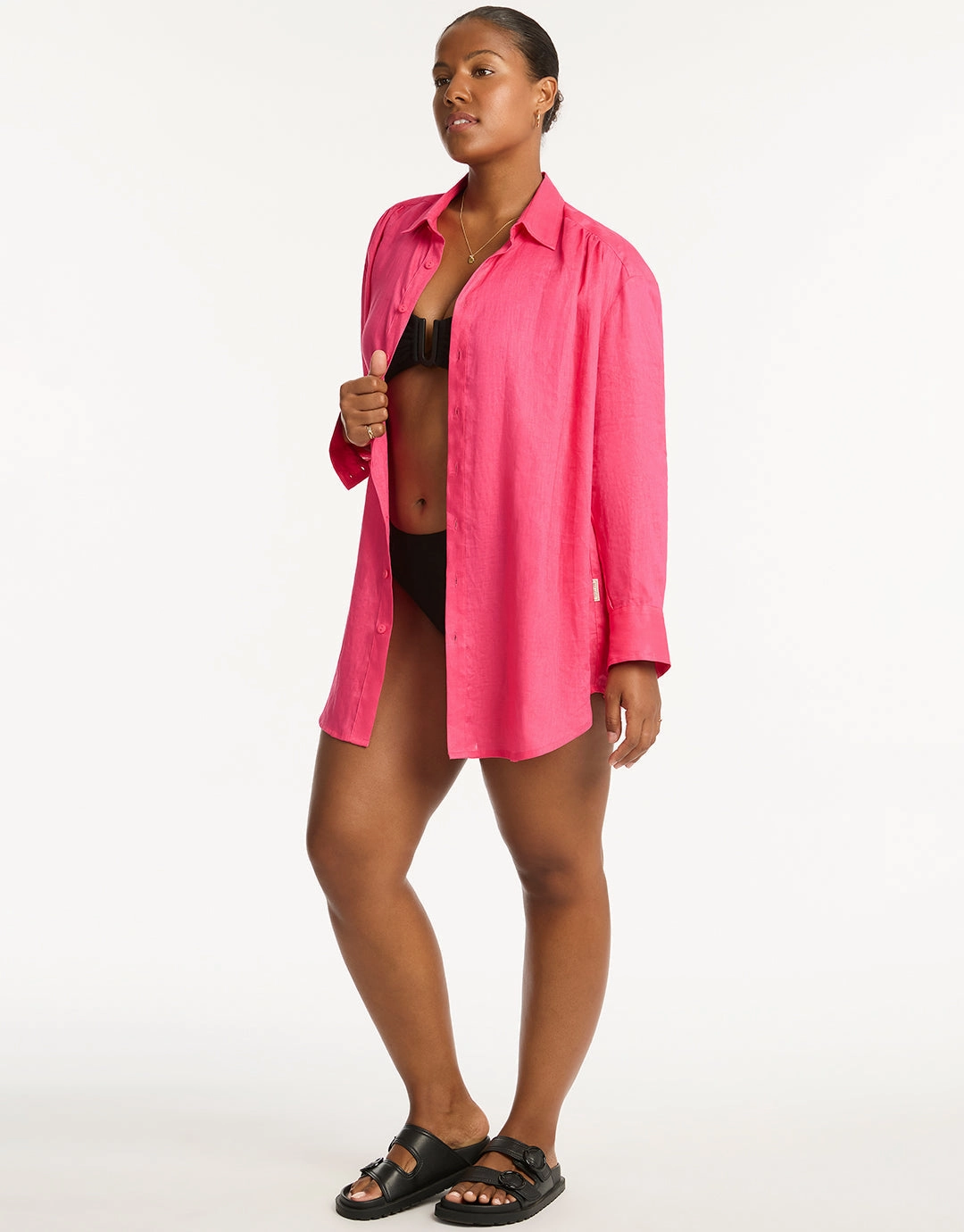 Resort Linen Beach Shirt - Hot Pink