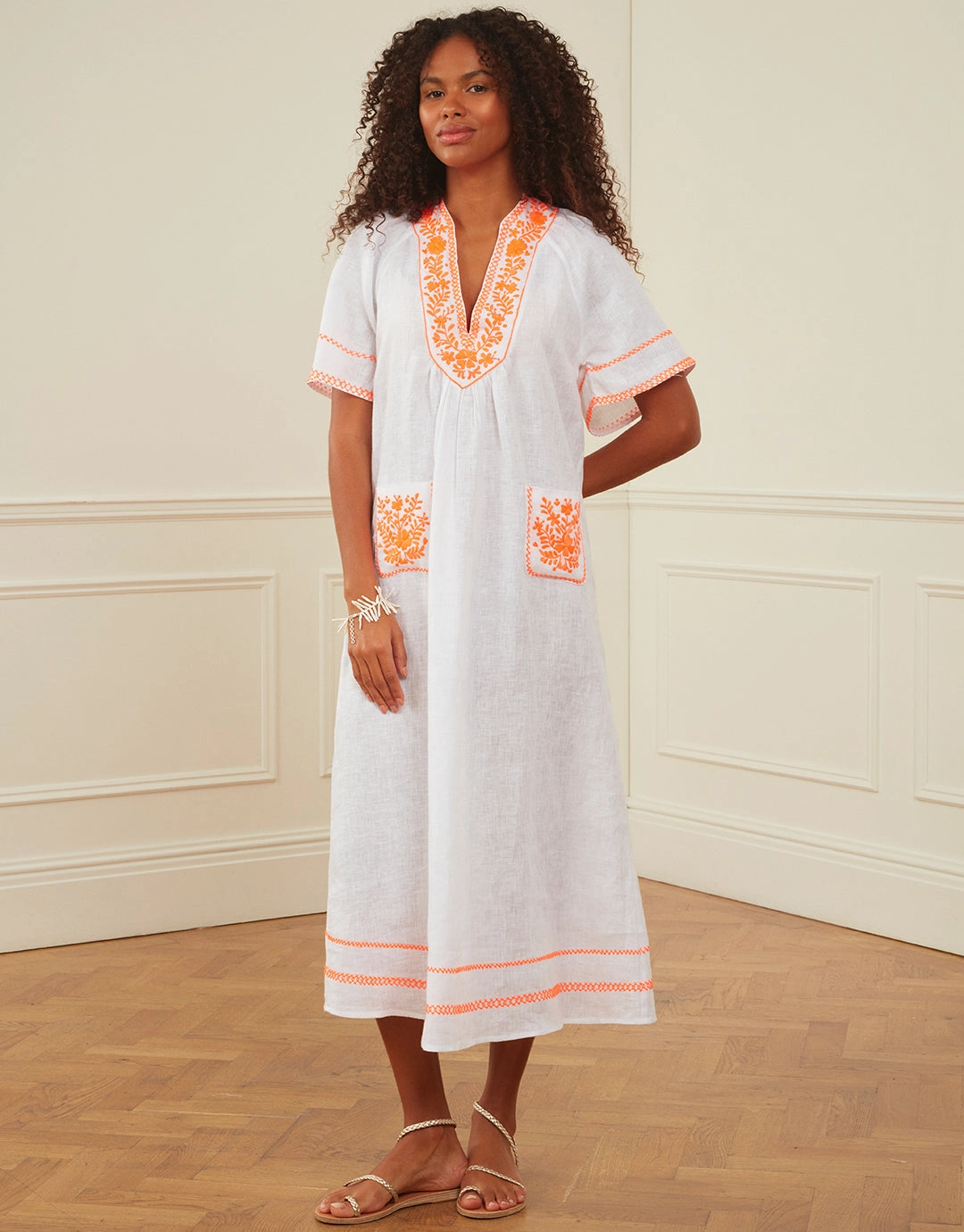 Rhodes Kaftan - White and Orange