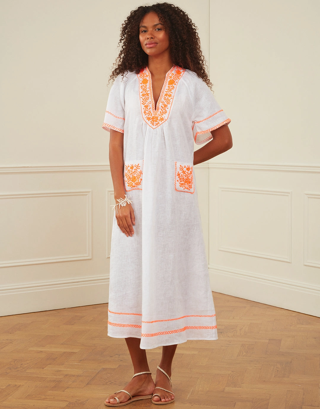 Rhodes Kaftan - White and Orange
