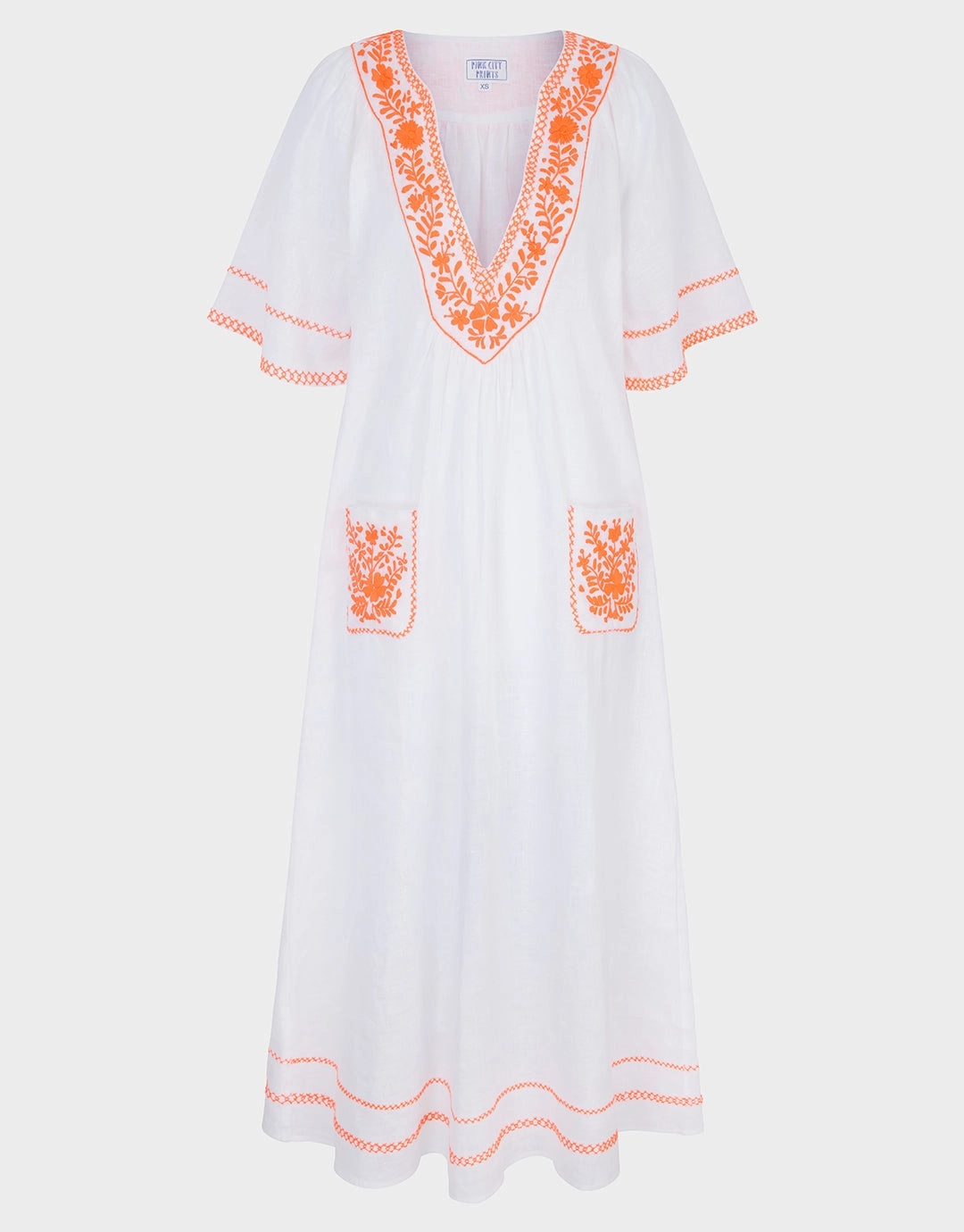 Rhodes Kaftan - White and Orange