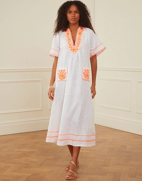 Rhodes Kaftan - White and Orange