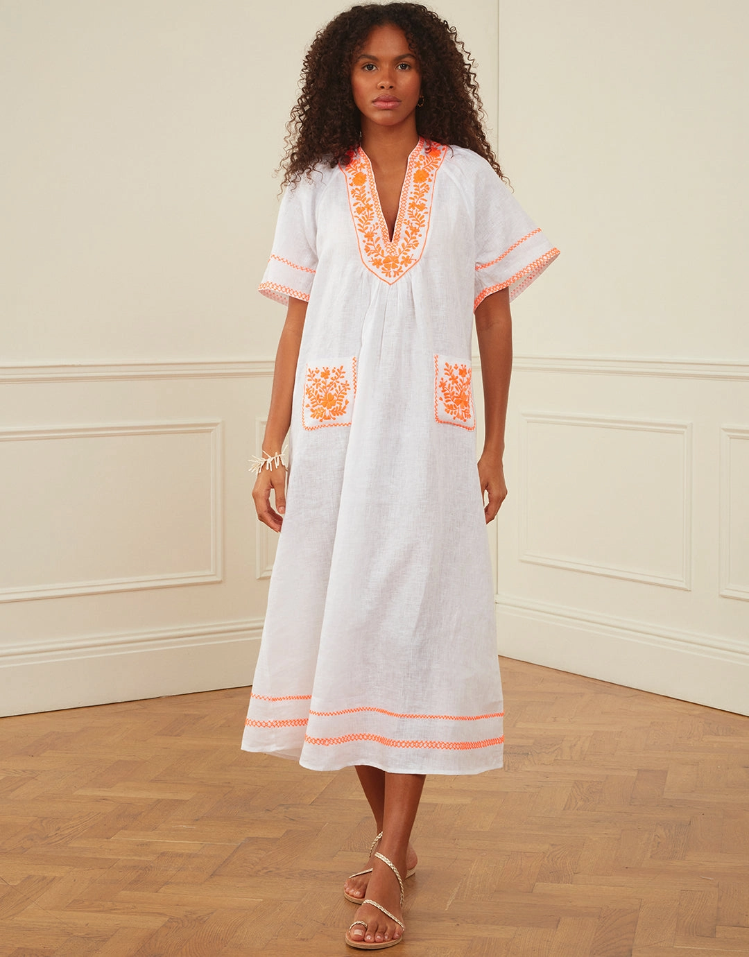 Rhodes Kaftan - White and Orange