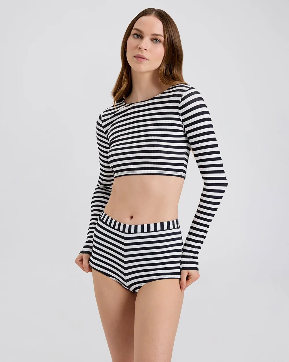 Ribbed Baby Bike Short Noir Optic White Stripe