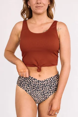 Ribbed Front Knot Swimsuit Tankini In Rust
