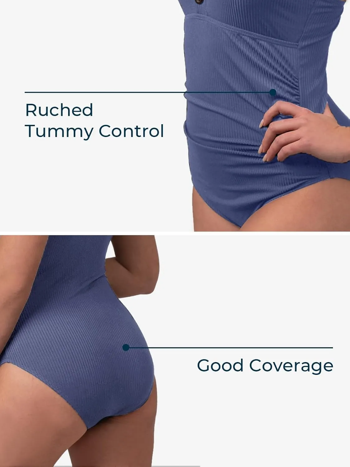 Ribbed One Piece Swimsuits for Women Button up Swimwear Tummy Control Retro Bathing Suits