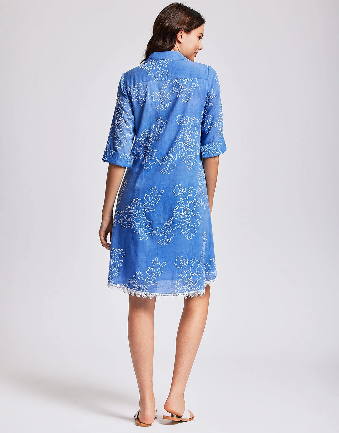 Romina 3/4 Sleeve Shirt Dress - Capri Blue